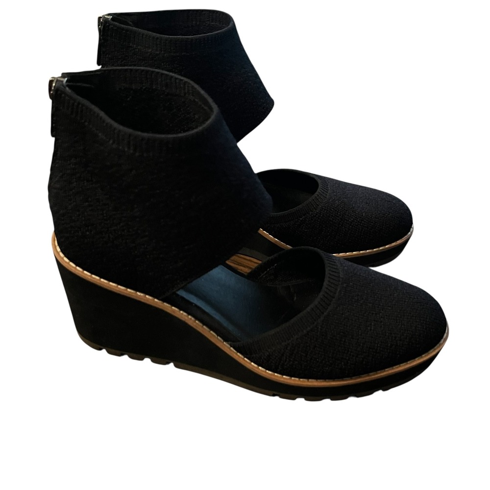 Eileen Fisher Black Alec Round-Toe Stretch Wedges 8